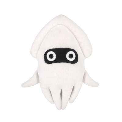 Pelucia branca em forma de lula com olhos bordados