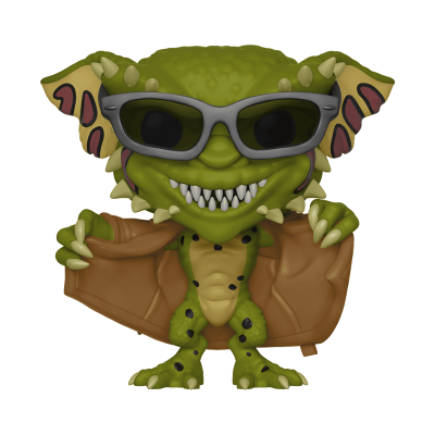 Figura colecionável do Gremlin verde com óculos de sol e jaqueta castanha