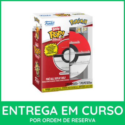 Expositor de prateleira com tema Pokémon com design de Poké Ball em embalagem colorida