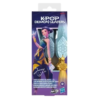 Embalagem de toy Nerf com lâminas azuis e detalhes dourados KPOP DEMON HUNTERS