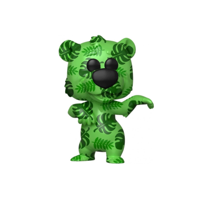 Figura colecionável tipo Funko de urso verde com folhas tropicais
