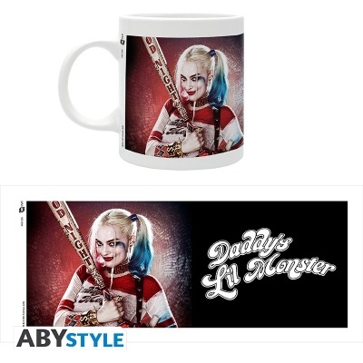 Caneca branca com Harley Quinn e texto Daddy's Lil Monster