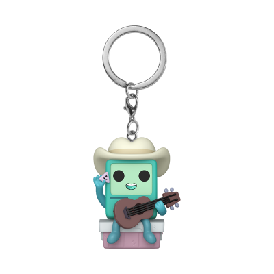 Chaveiro de personagem cartoon com guitarra e chapéu de caubói sentada numa caixa.