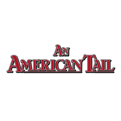 Texto AN AMERICAN TAIL em letras vermelhas com contorno preto
