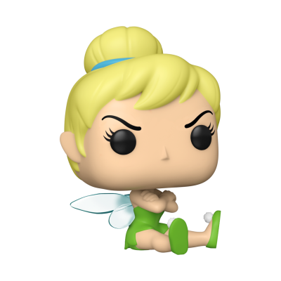 Figura colecionável Funko Pop Sininho sentada, com vestido verde e asas brancas