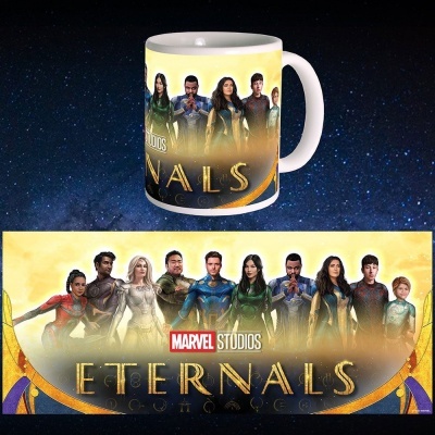 Cantil cerâmico com imagem dos personagens do filme 'Eternals' da Marvel Studios.