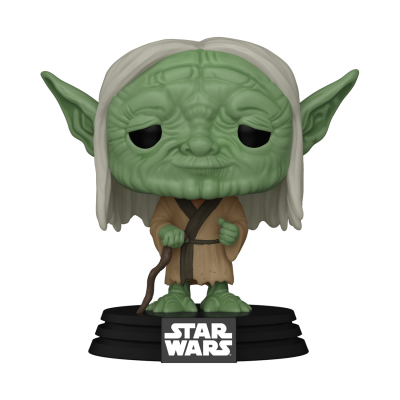 Figura Funko Pop de Yoda de Star Wars com cabelo branco e túnica bege