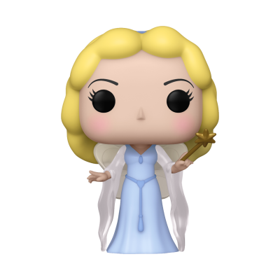 Figura Funko Pop de personagem feminina com vestido azul e varinha dourada