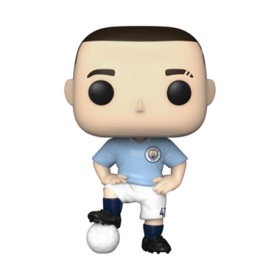 Figura Funko Pop de jogador de futebol com camiseta Manchester City e bola