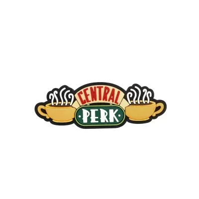 Emblema colorido de chávenas com texto CENTRAL PERK