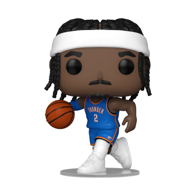 Boneco Funko Pop basquetebolista com uniforme azul Thunder e bola de basquete