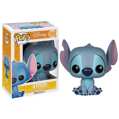 Figura Funko Pop Stitch azul com caixa ao lado