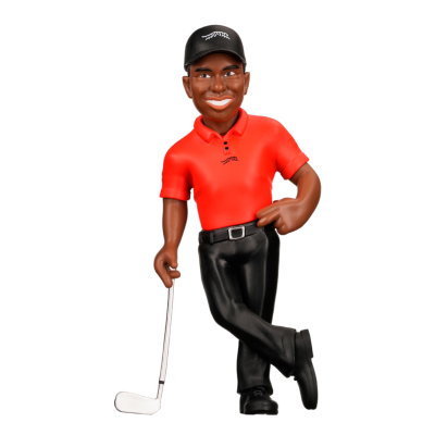 Estatueta jogador golfe com camisa vermelha e chapéu preto