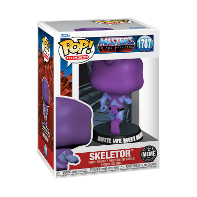 Figura Funko Pop! Skeletor da série Masters of the Universe em embalagem.