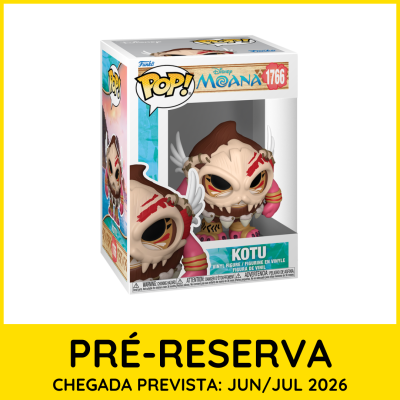 Boneco Funko Pop! Kotu de vinil na caixa com informação de pré-reserva e data de chegada.