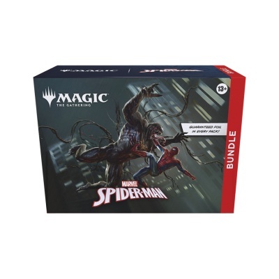 Caixa do jogo Magic The Gathering Marvel Spider-Man com arte do Venom e Homem-Aranha