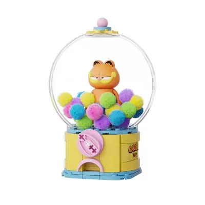 Máquina de cápsulas com figura de Garfield e bolas coloridas dentro