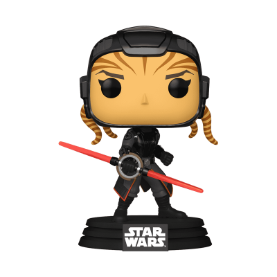 Figura Funko Pop Star Wars com sabre vermelho e base preta.