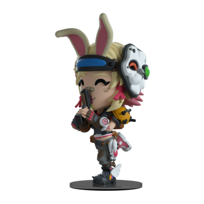 Figura colecionável personagem feminina com roupas táticas e acessórios coloridos