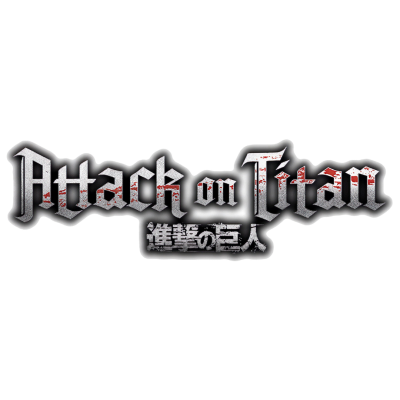 Logotipo Attack on Titan com texto em japonês e efeito de sombra