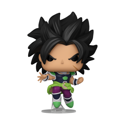 Figura Funko Pop de personagem com cabelo preto e roupa roxa e verde