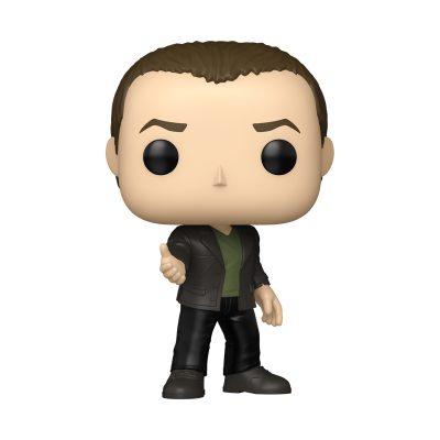 Figura Funko Pop homem com casaco preto e t-shirt verde escura