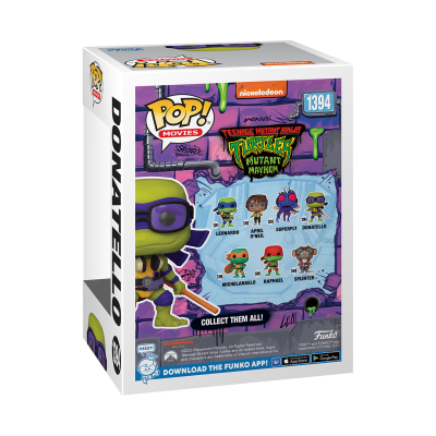 Caixa Funko Pop! Teenage Mutant Ninja Turtles Mutant Mayhem com múltiplos personagens e arte em fundo púrpura