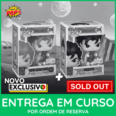 Duas caixas de Funko POP! Vegeto Dragon Ball Z com etiquetas NOVO EXCLUSIVO e SOLD OUT