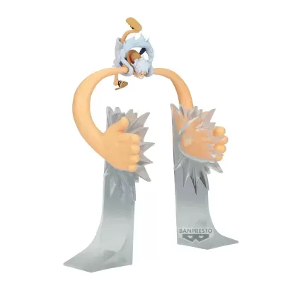 Figura de ação de personagem com braços longos e base translúcida com texto BANPRESTO