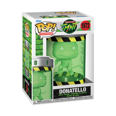 Figura Funko Pop! Donatello TMNT em embalagem verde e amarelo com texto 1972