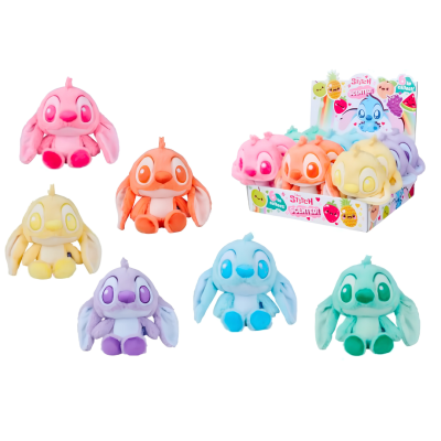 Peluches coloridos do Stitch com embalagem temática