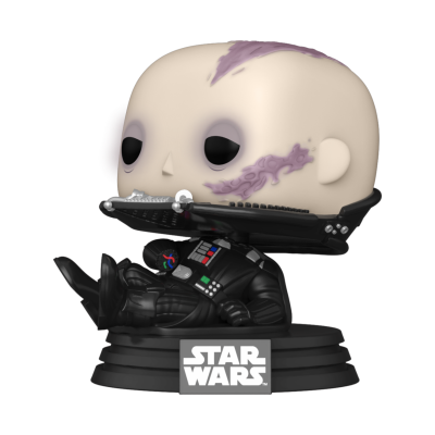Figura Funko Pop Star Wars com personagem sentado e base preta com logo