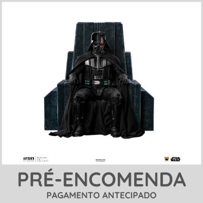Figura de Darth Vader sentado numa cadeira escura em fundo branco