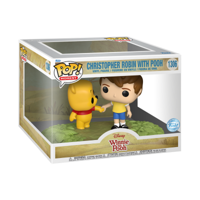 Funko Pop Christopher Robin com Pooh dentro de caixa de embalagem transparente