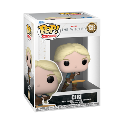 Funko Pop! de Ciri da série Netflix The Witcher na caixa com janela transparente.