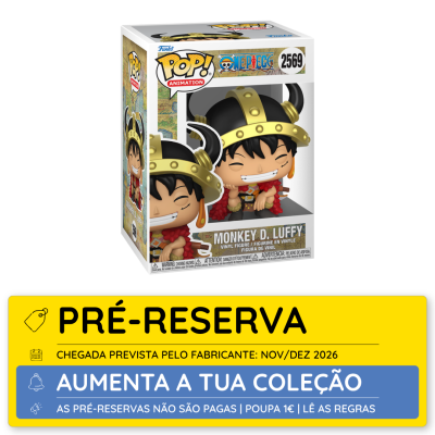 Figura Funko Pop! Monkey D. Luffy da série One Piece com capacete e capa, em embalagem com janela.
