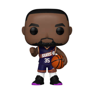 Figura Funko Pop de jogador de basquetebol com fato azul dos Suns e número 35 segurando bola de basquete