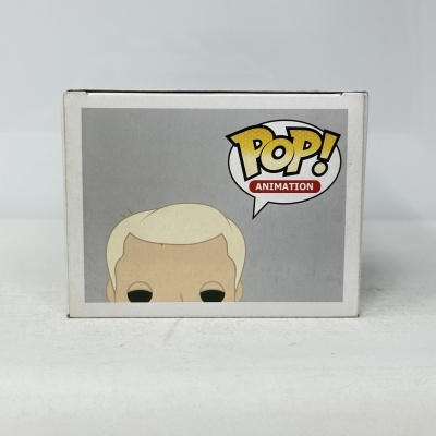 Caixa de cartão branca com ilustração POP! Animation de figura com cabelo loiro