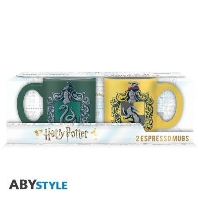 Conjunto de 2 chávenas de espresso Harry Potter com emblemas Sonserina e Lufa-Lufa