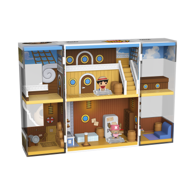 Brinquedo em forma de navio com personagens e decoração náutica