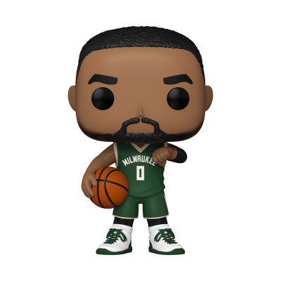 Boneco colecionável Funko Pop jogador basquetebol Milwaukee com bola.