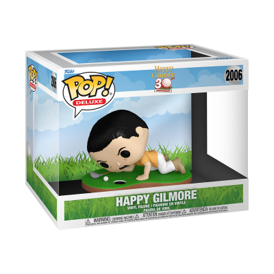 Funko Pop Deluxe Happy Gilmore figura de vinil em caixa transparente com base verde e texto