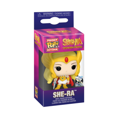 Chaveiro Funko Pop She-Ra em caixa roxa e rosa