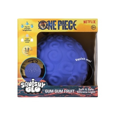 Luz de silicone azul Squish Glo Gum Gum Fruit da série One Piece em embalagem amarela