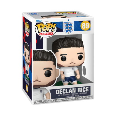 Figura Funko Pop vinyl Declan Rice em caixa com design branco e azul