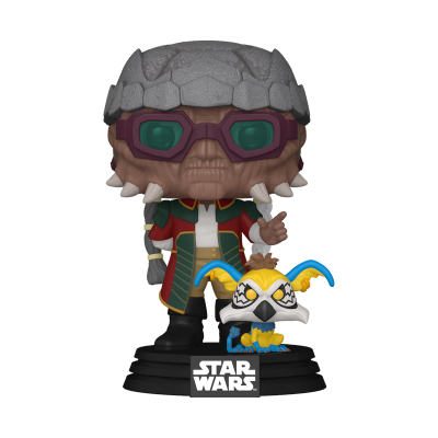 Figura Funko Pop Star Wars com personagem e criatura colorida em base preta