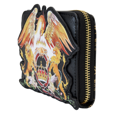 Carteira preta com brasão colorido e fecho dourado