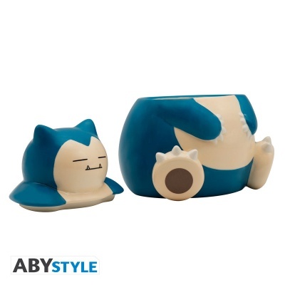 Caneca cerâmica Snorlax azul e bege dividida em cabeça e corpo