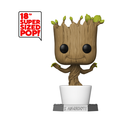 Funko Pop XXL Groot em vaso branco com texto 'I AM GROOT!'