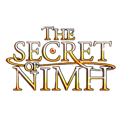 Logotipo do filme The Secret of NIMH com letras amarelas e laranjas em fundo branco